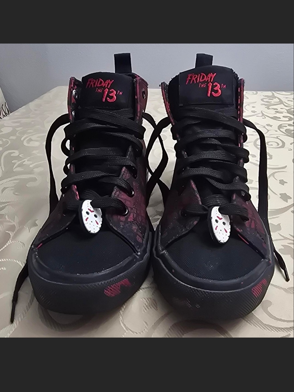 Friday the 13th Men's High-Top Sneakers in Black and Dark Red